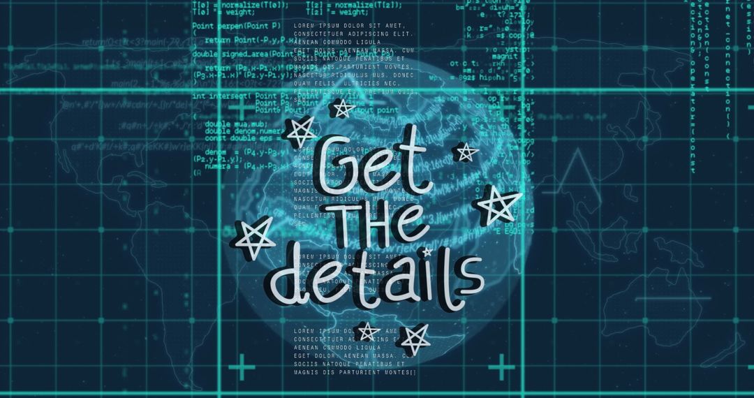 Futuristic Digital Globe with Codes and Get Details Text Overlay