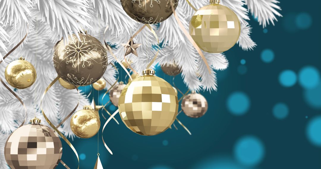 Elegant Gold and White Christmas Baubles on Christmas Tree Branch