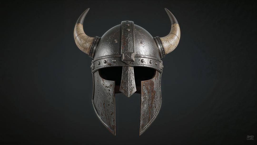 Medieval Horned Helmet with Nose Guard and Weathered Finish