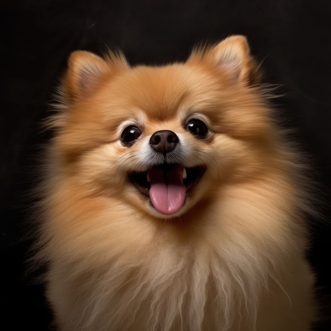 Fluffy Pomeranian Dog Smiling Against Black Background - Free Images, Stock Photos and Pictures on Pikwizard.com