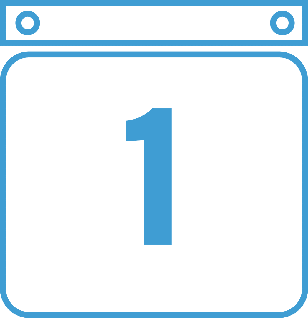 Digital Calendar Icon with Number One Transparent Style