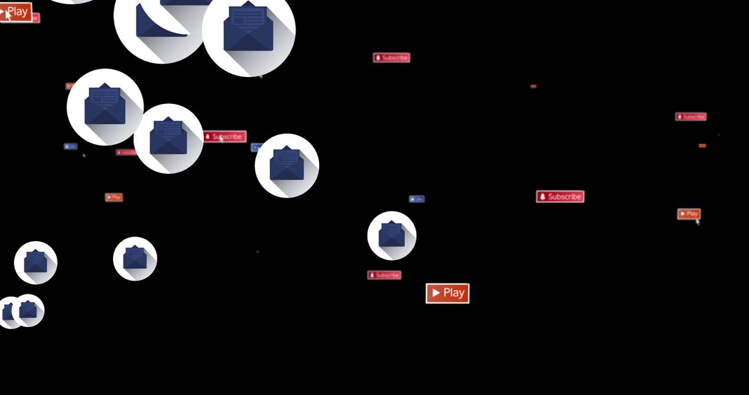 Email and Social Media Icons Floating Over Black Background