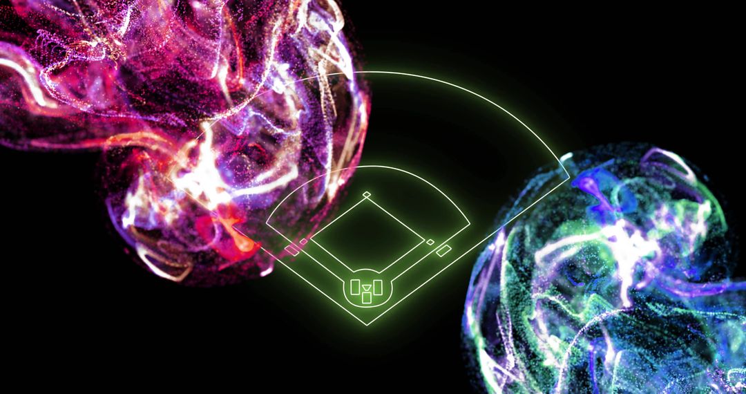 Vibrant Abstract Shapes with Futuristic Geometric Overlay