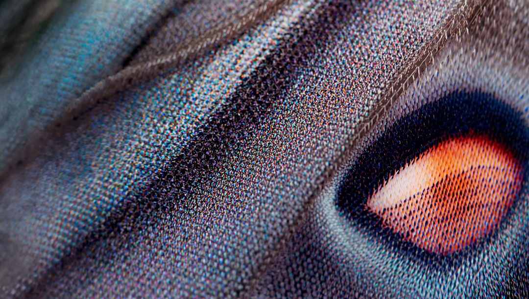 Revealing Macro Textile Weave with Halftone CMYK Dots and Vibrant Orange Motif