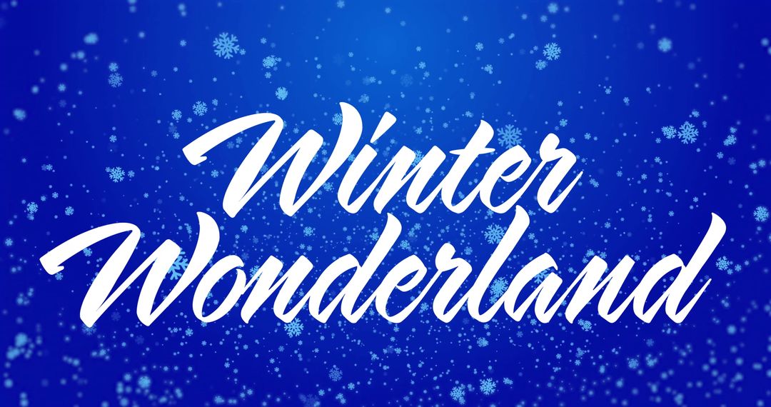 Winter Wonderland Text on Snowy Blue Background