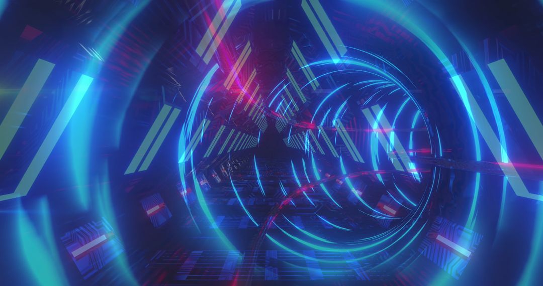 Futuristic Digital Data Tunnel with Neon Triangles