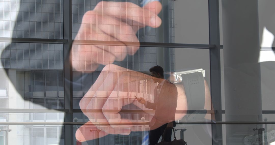 Dual Exposure Businessman with Smartphone and Watch Interface