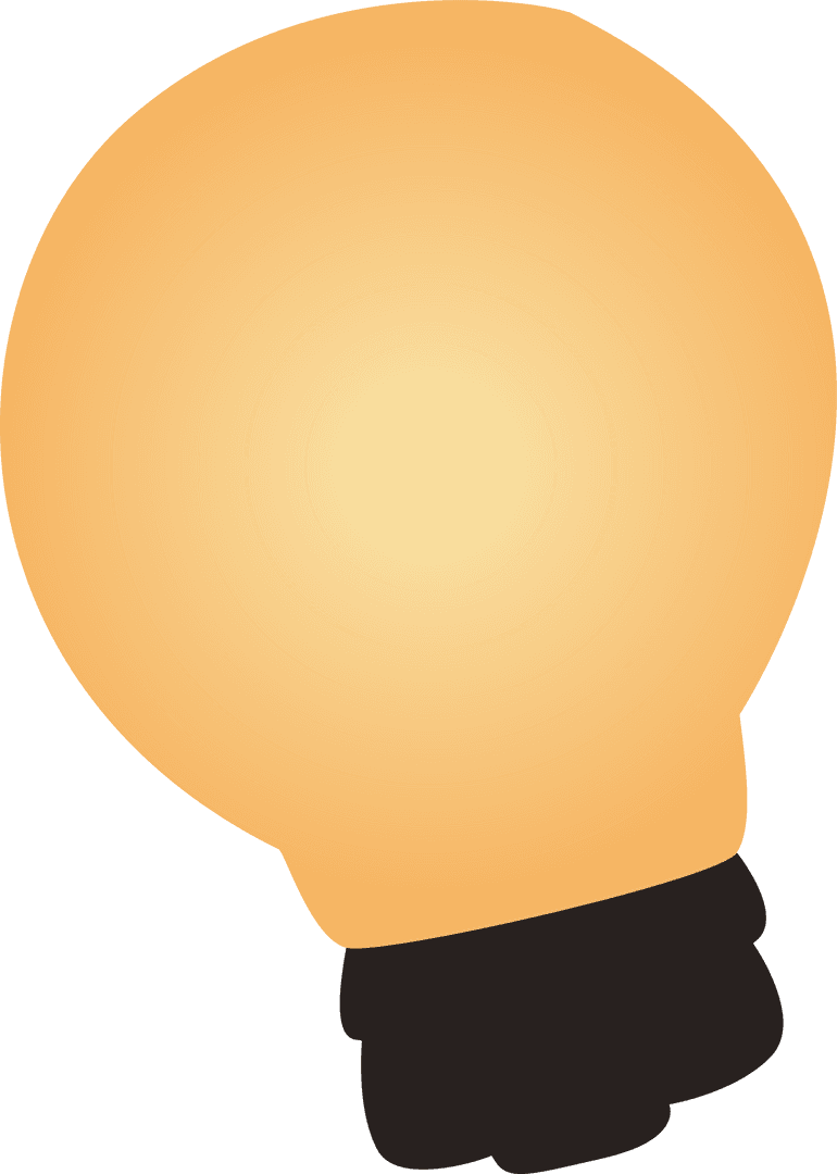 Cartoon Light Bulb Glowing on Transparent Background