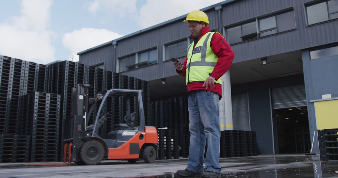 Warehouse Worker Using Smartphone for Logistics Coordination - Free Images, Stock Photos and Pictures on Pikwizard.com