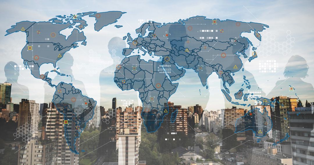 Global Digital Interface with Cityscape Background