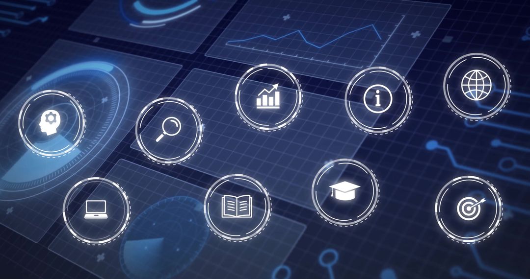 Digital Interface Icons on Hi-Tech Virtual Data Background