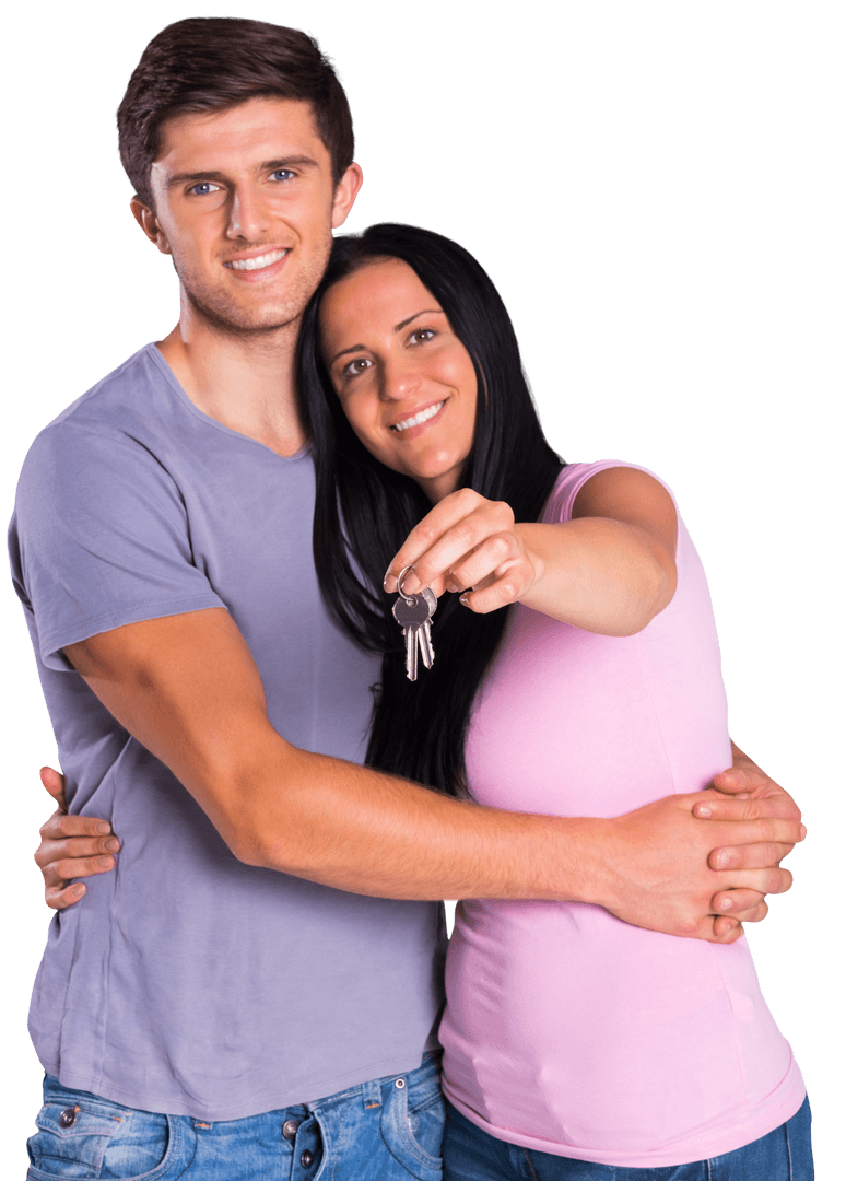 Transparent Happy Couple Holding New Home Keys