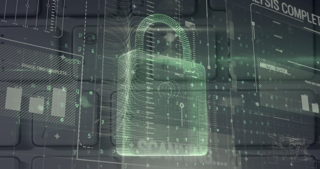 Cybersecurity concept with digital padlock and data analytics