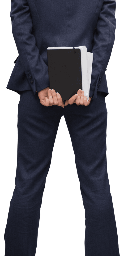 Transparent Businesswoman Back View Holding Notebook in Office Attire