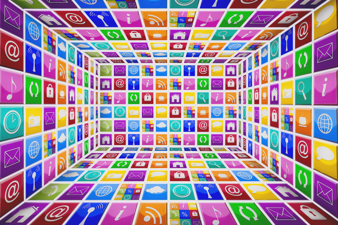 Vibrant Digital Icons Wallpaper on Transparent Cubes