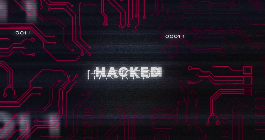 Hacked Glitch Text on Digital Circuit Background