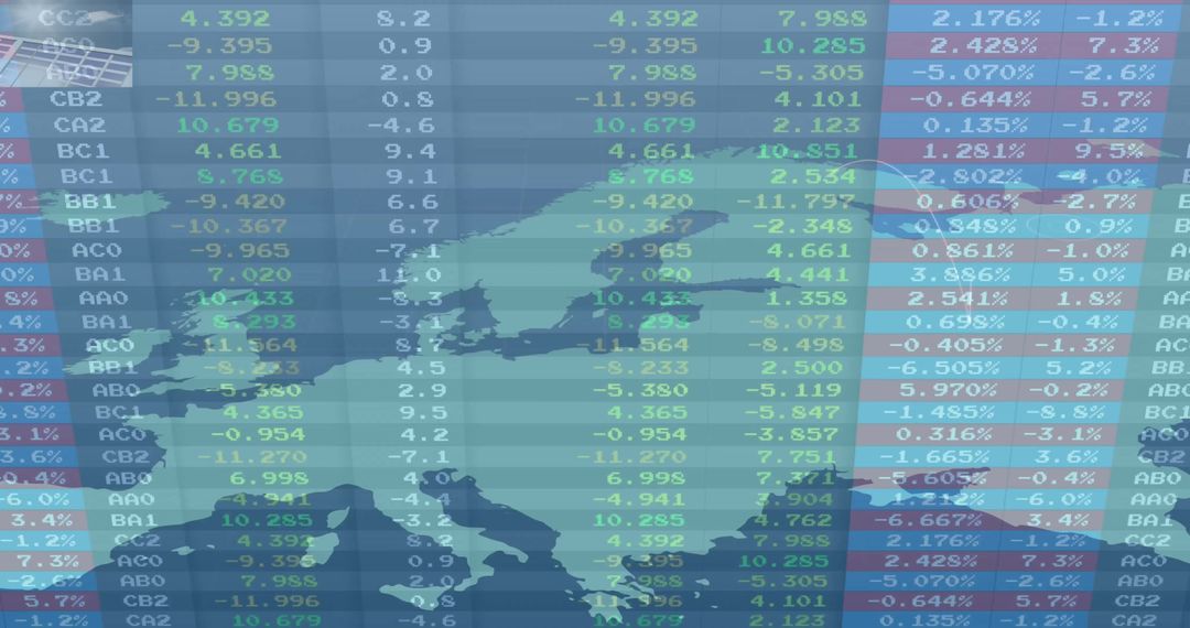 Global Financial Data Overlay on Europe Map with Trends