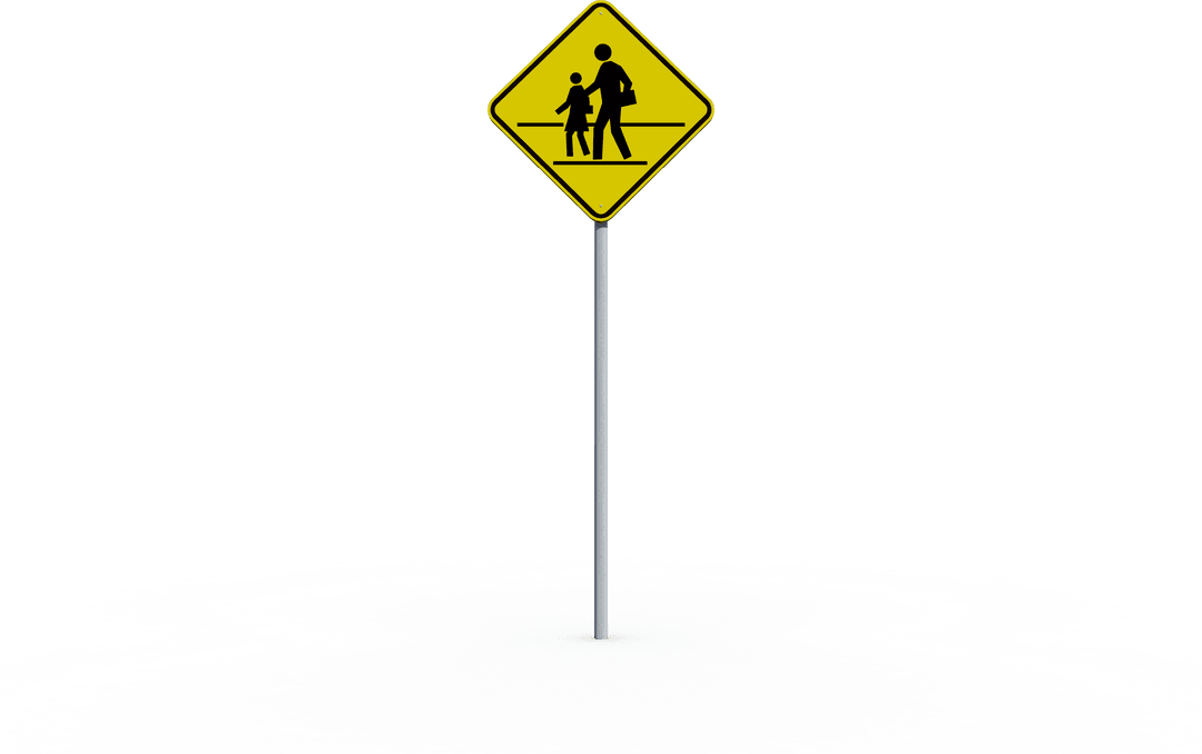 Transparent Yellow Pedestrian Crossing Sign on Pole