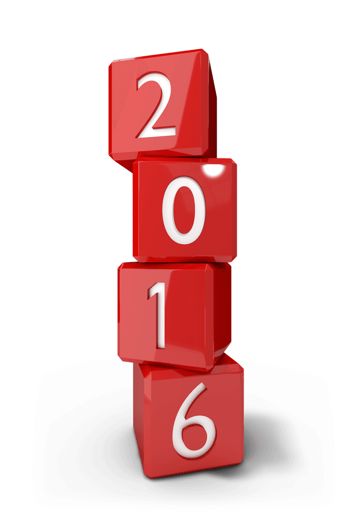 Red 3D Cubes Displaying 2016 on Transparent Background