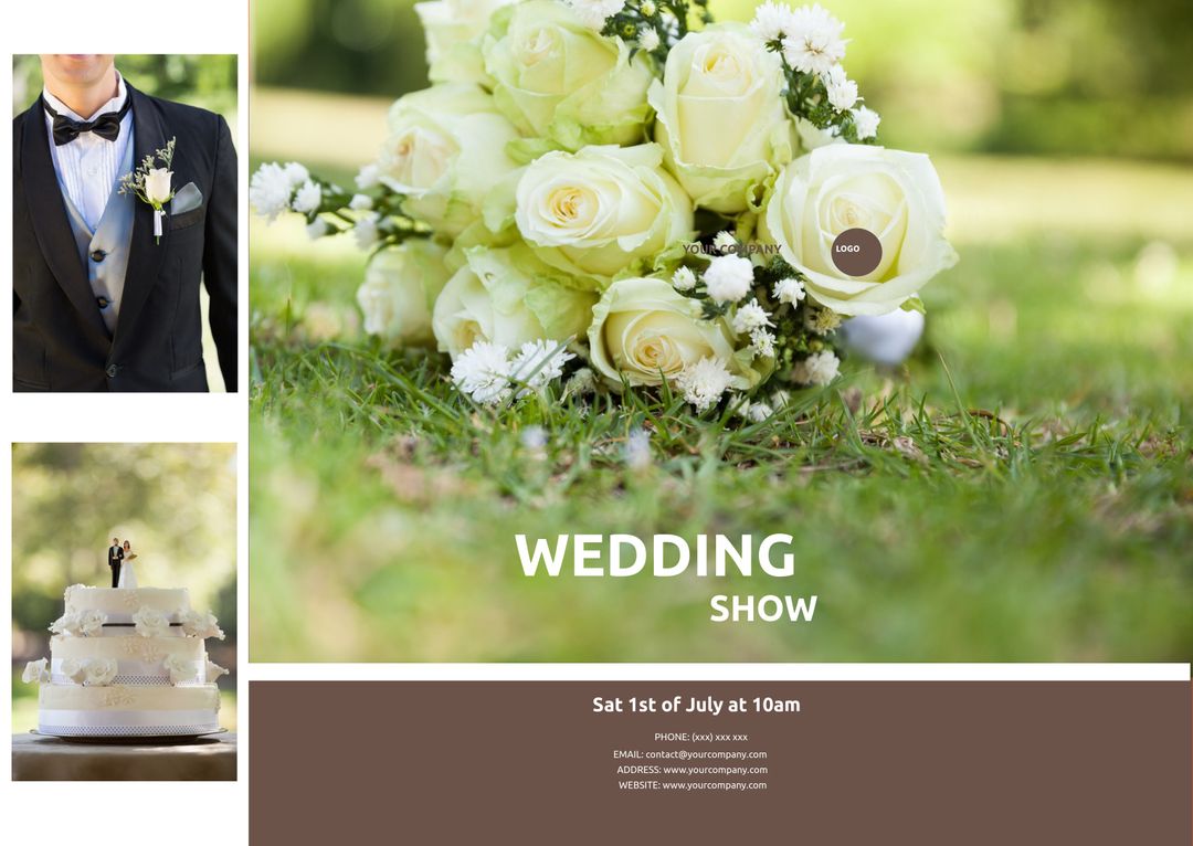 Elegant Wedding Show Invitation Featuring Groom and Bouquet