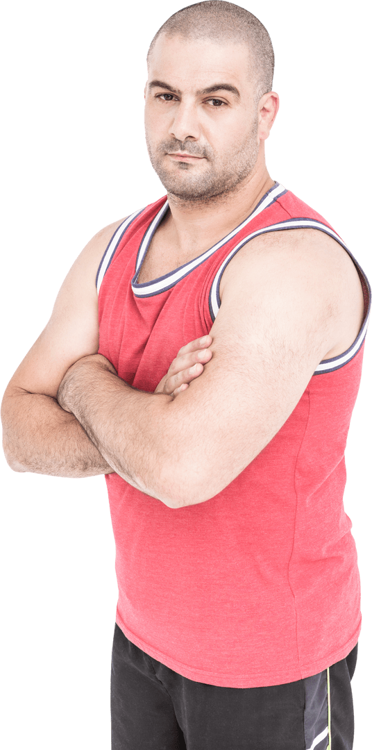 Confident Athlete Posing with Arms Crossed on Transparent Background