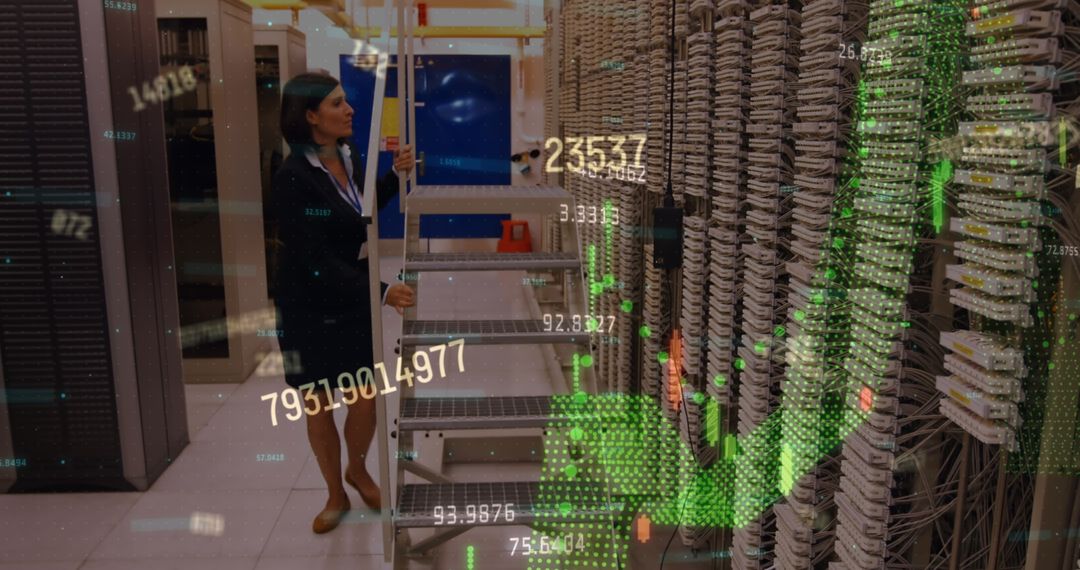 Engineer Analyzing Data in Secure Server Room