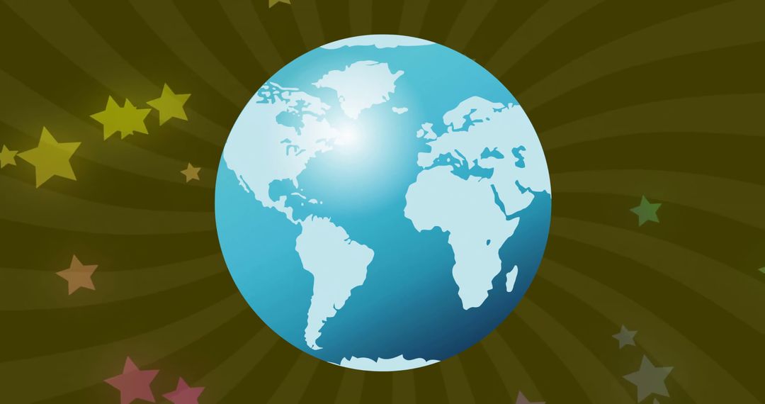 Earth Icon with Colorful Stars for Ecology and Celebration