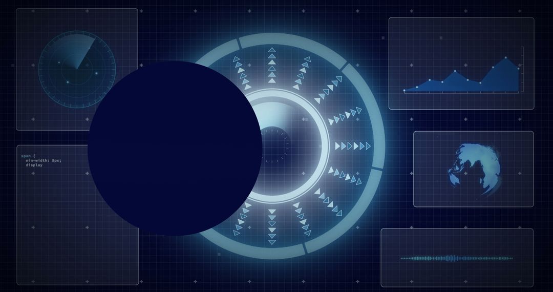 Futuristic Digital Interface with Data and Globe Graphics