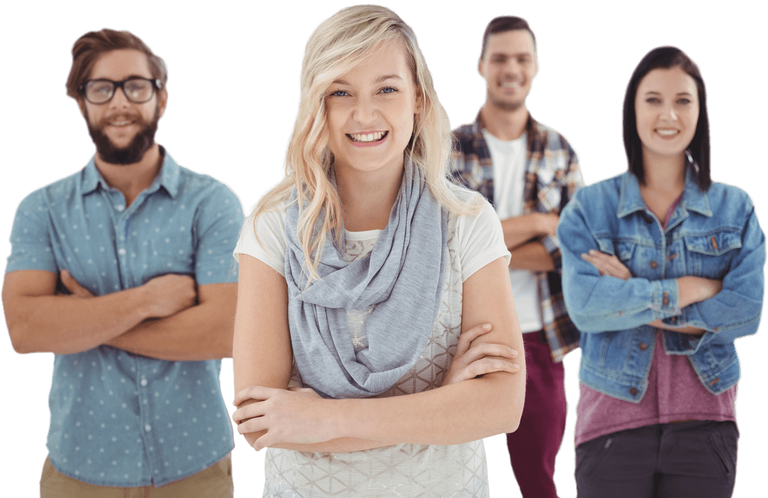 Transparent Group of Confident Young Professionals Smiling with Arms Crossed
