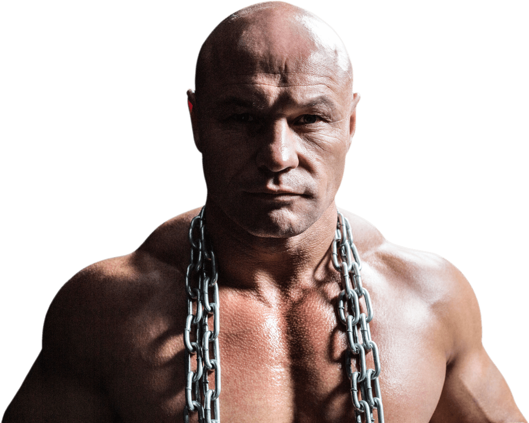 Confident Muscular Bodybuilder with Chains on Transparent Background