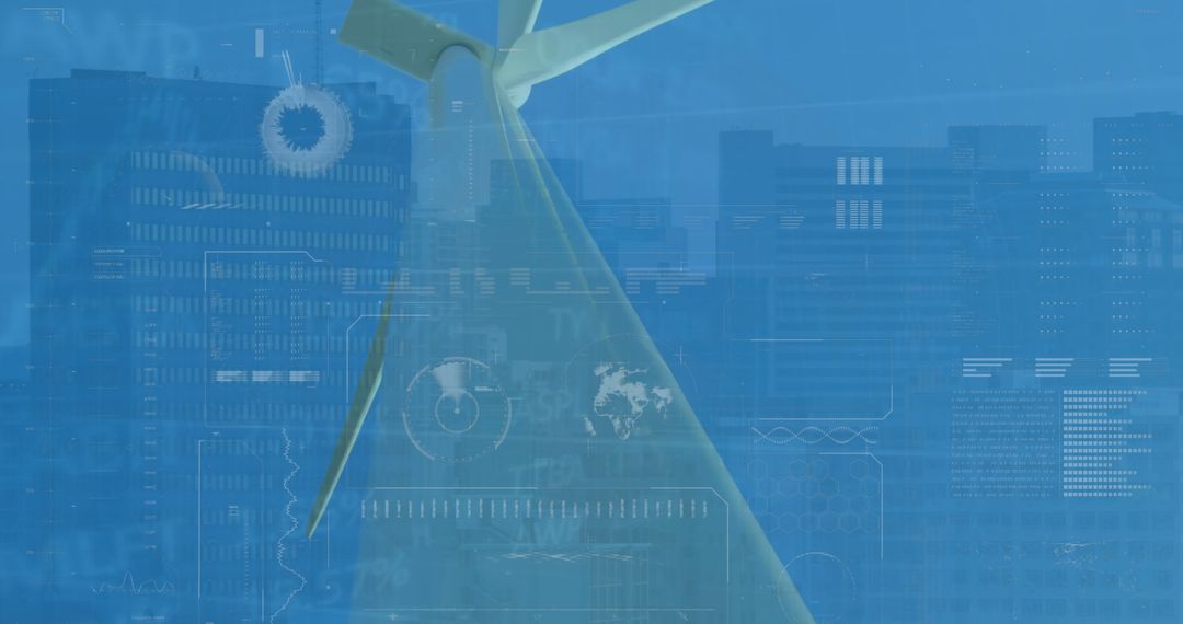 Futuristic Wind Turbine with Digital Data in Urban Setting