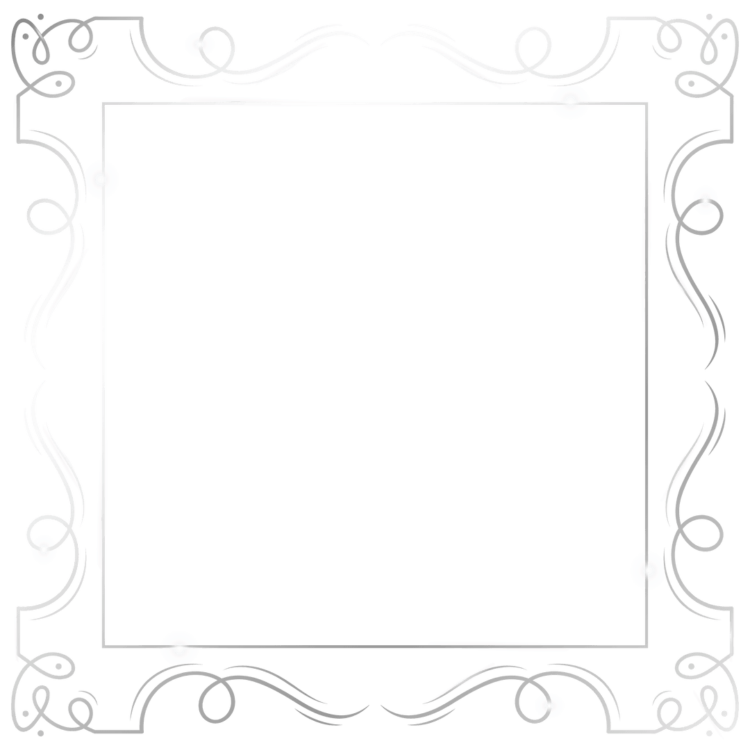 Transparent Square Frame with Ornamental Flourishes and Glowing Orbs