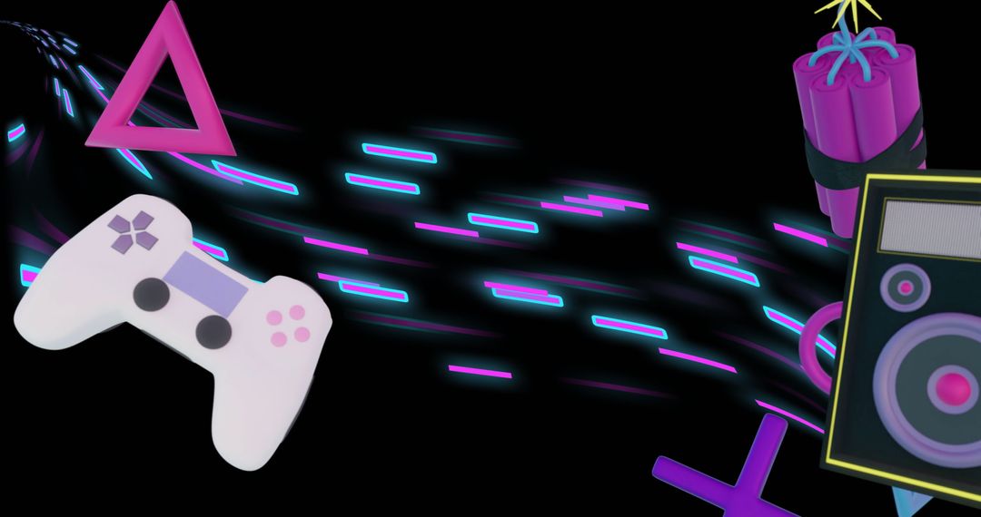 Retro Gaming Icons with Neon Abstract Design - Free Images, Stock Photos and Pictures on Pikwizard.com