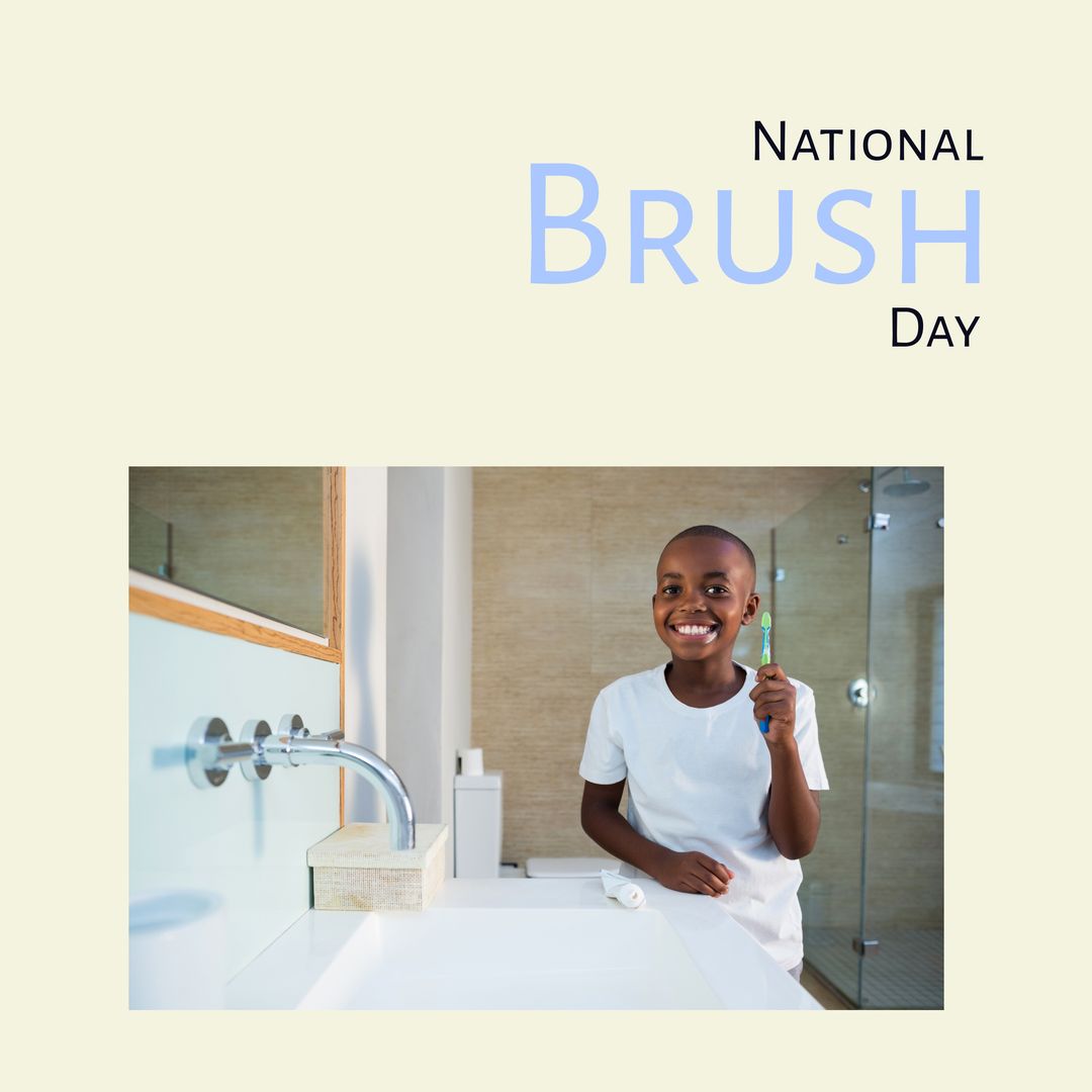 Composition of national brush day text over african american boy brushing teeth - Download Free Stock Templates Pikwizard.com