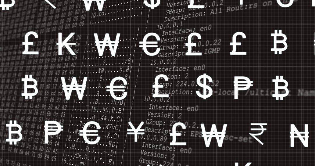 Image of currency symbols over data processing on black background - Free Images, Stock Photos and Pictures on Pikwizard.com