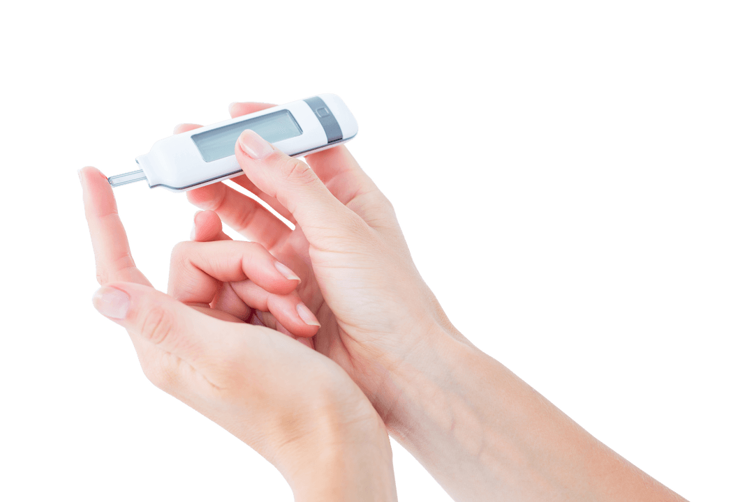 Transparent Hands Testing Blood Glucose With Glucometer