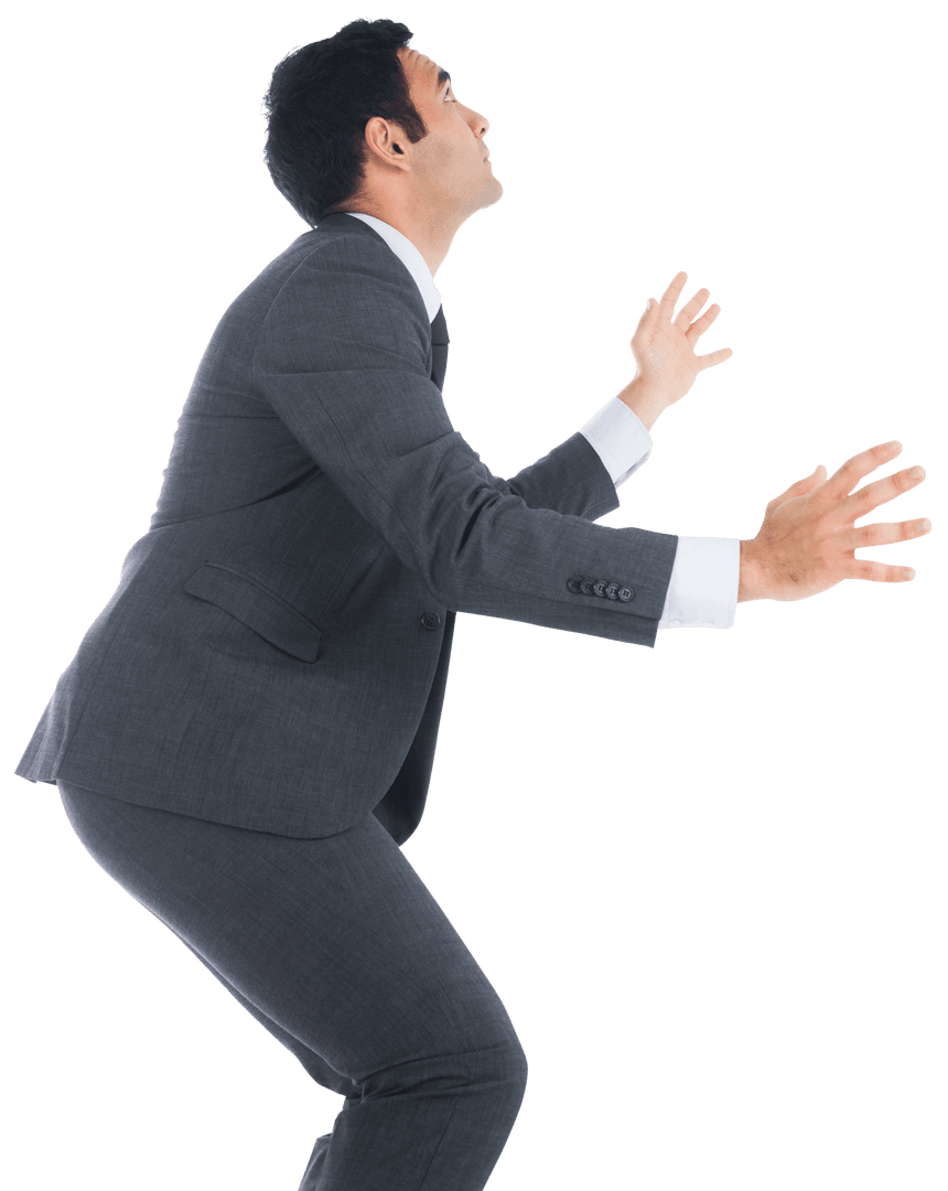 Biracial Businessman Gazing Up Transparent Background