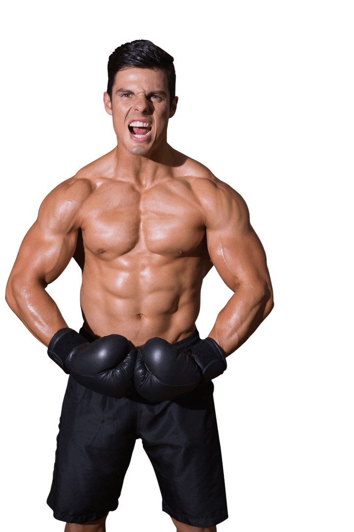 Transparent Image of Caucasian Male Boxer with Fists Clenched