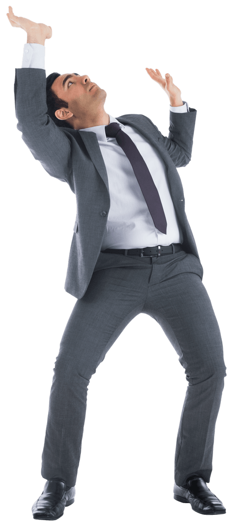Confident Businessman Posing with Raised Arms Transparent