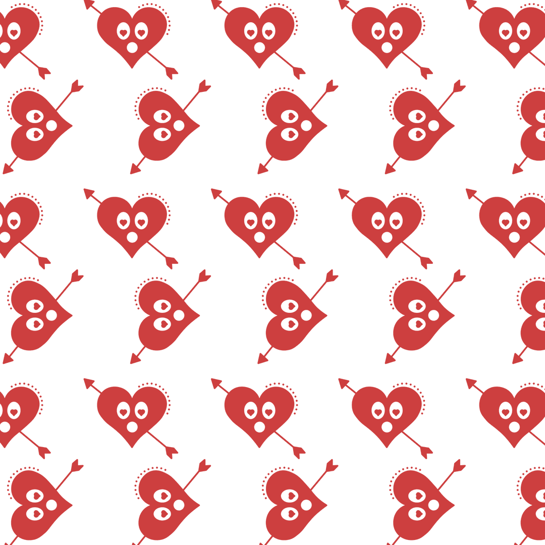 Seamless Red Surprised Heart Pattern on Transparent Vector Background
