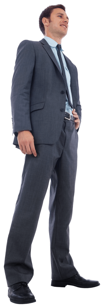 Confident Businessman Posing in Gray Suit on Transparent Background