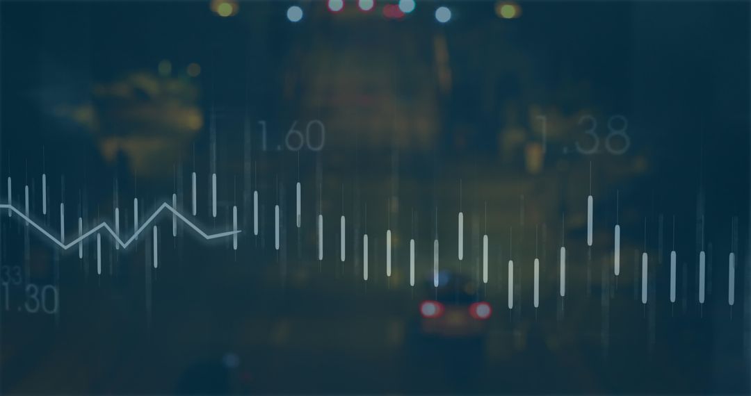 Financial Data Overlay Concept on Cityscape Background