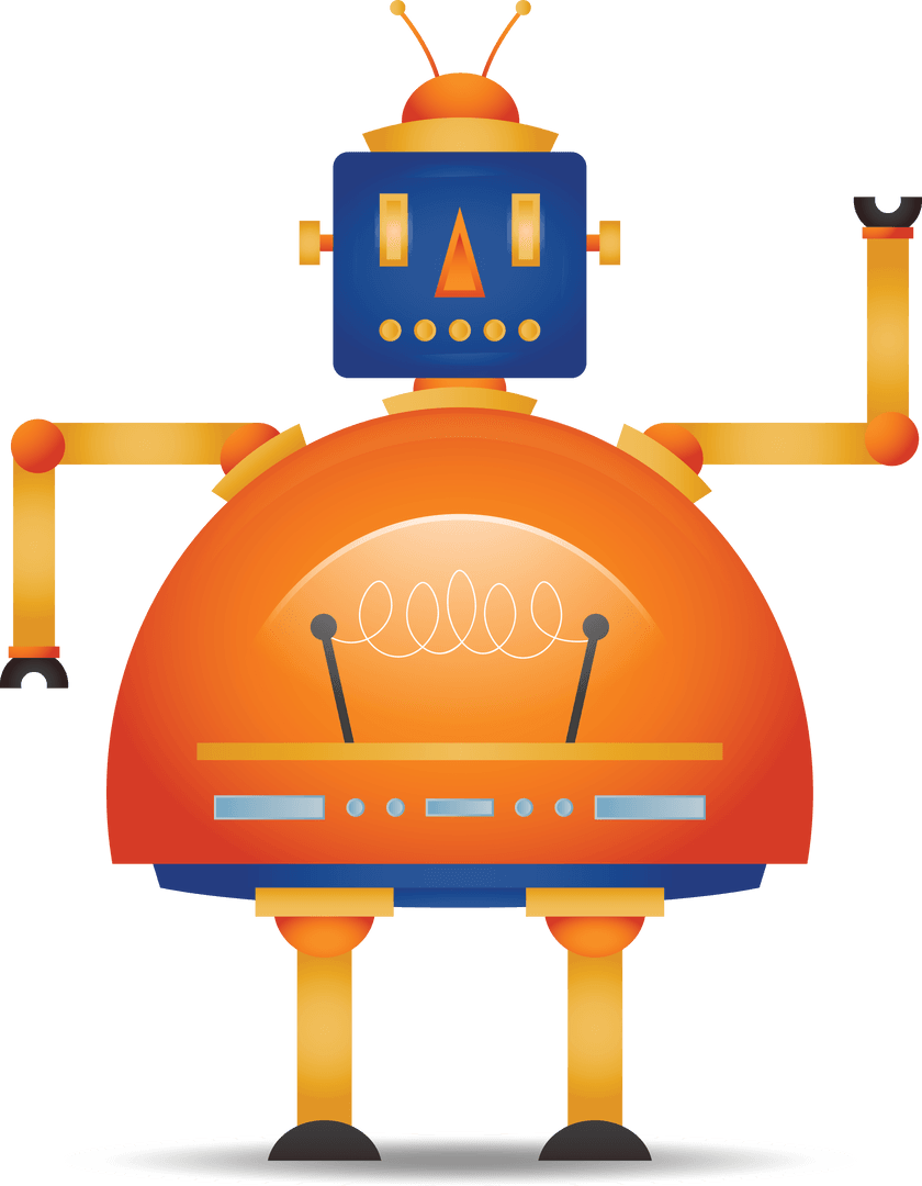 Colorful Vintage-Style Robot Illustration on Transparent Background