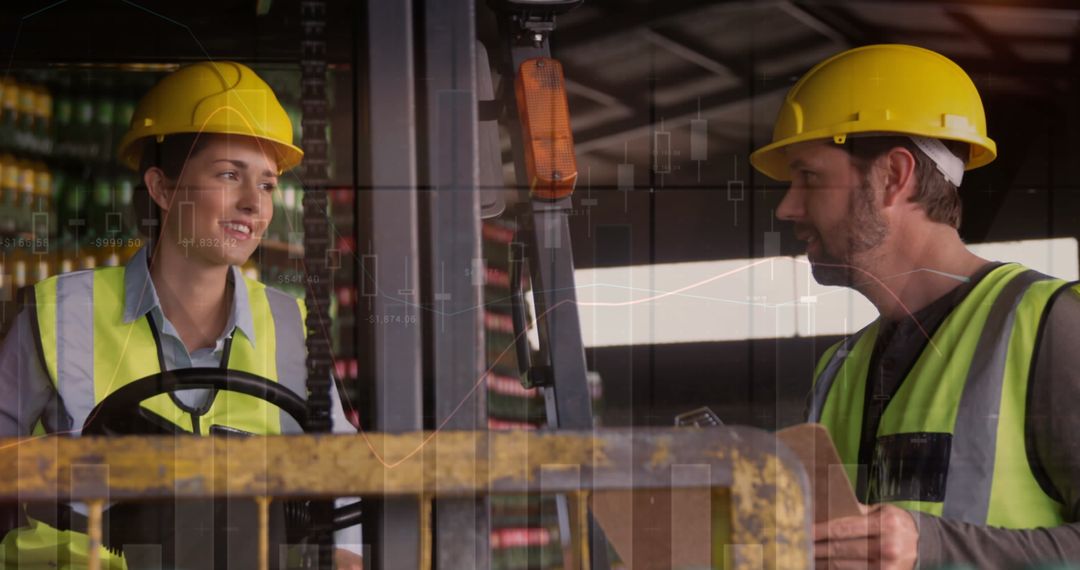 Warehouse Workers Collaborating with Digital Data Overlay