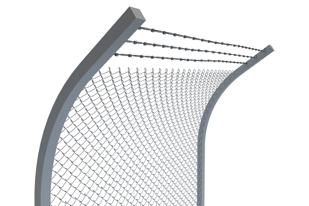 Curved Steel Wire Mesh Fence on Transparent Background