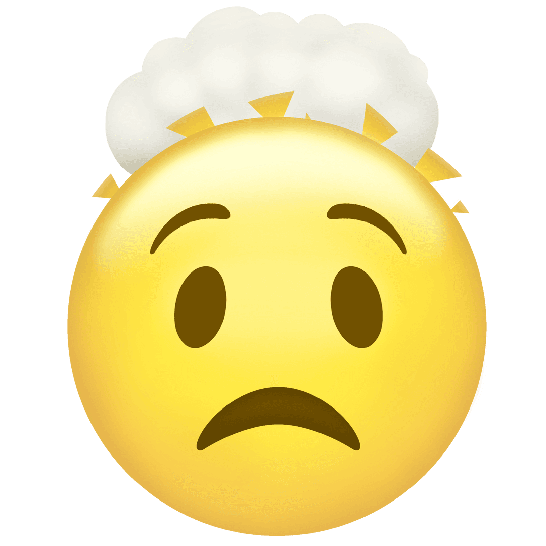 Worried Emoticon with Brainstorming Cloud on Transparent Background