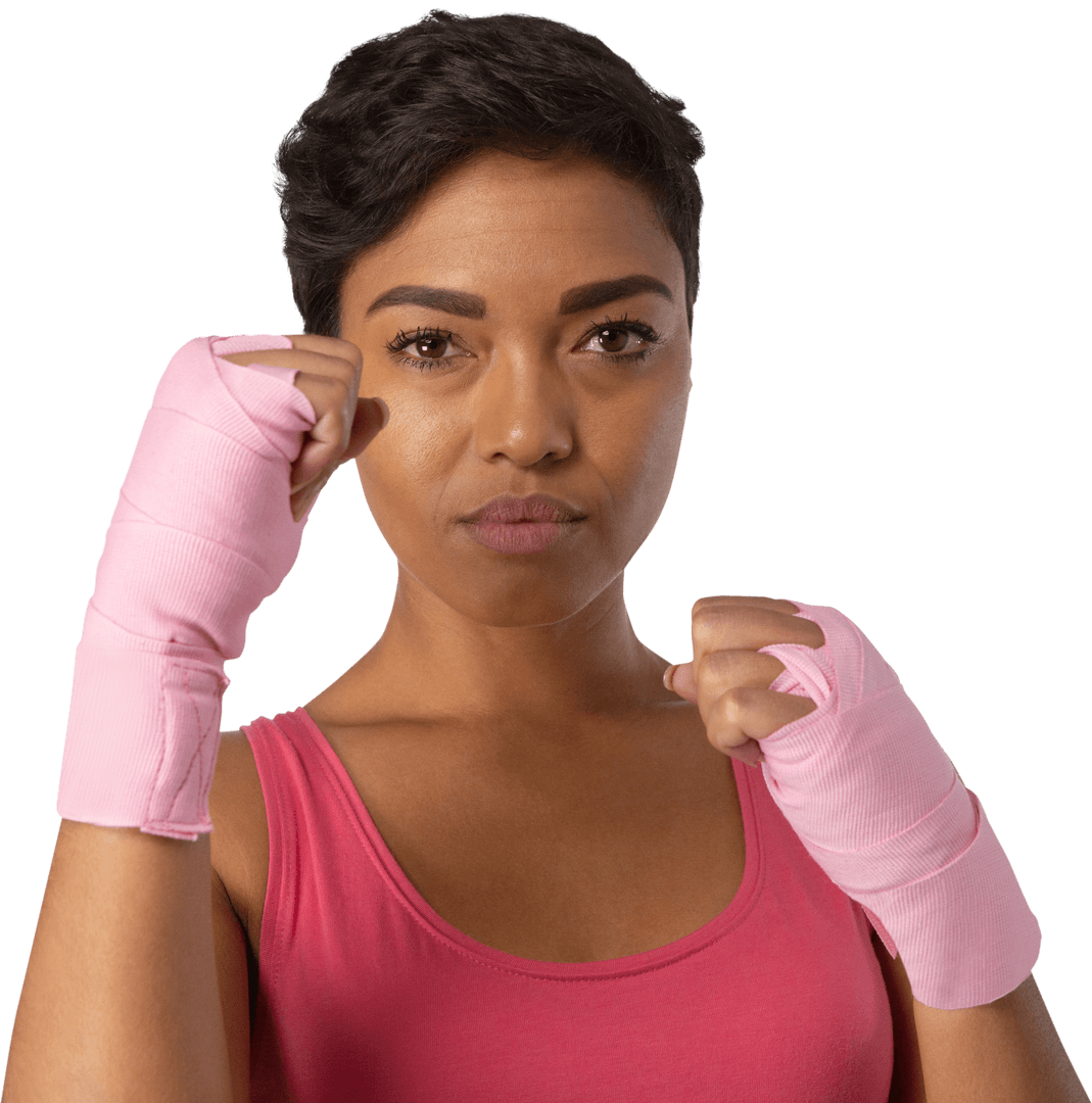 Strong Woman in Pink Gloves Standing in Transparent Background