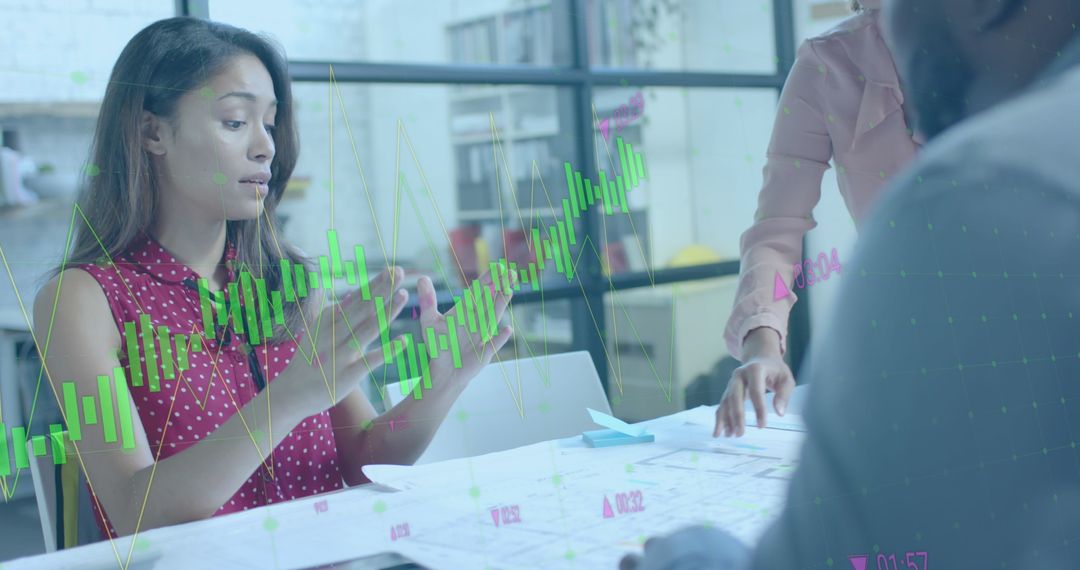 Team Collaborating on Architectural Design Project with Data Overlay