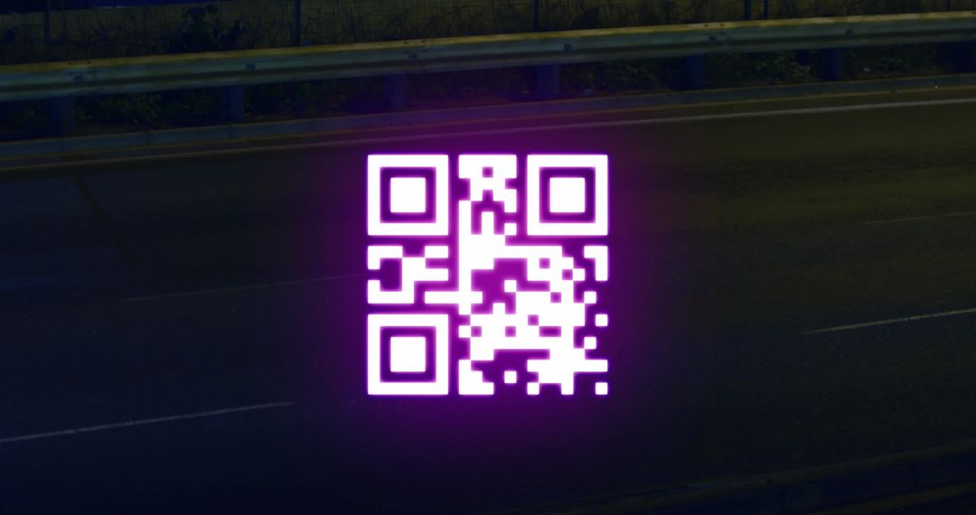 Glowing QR Code Over Highway Portraying Digital Networking