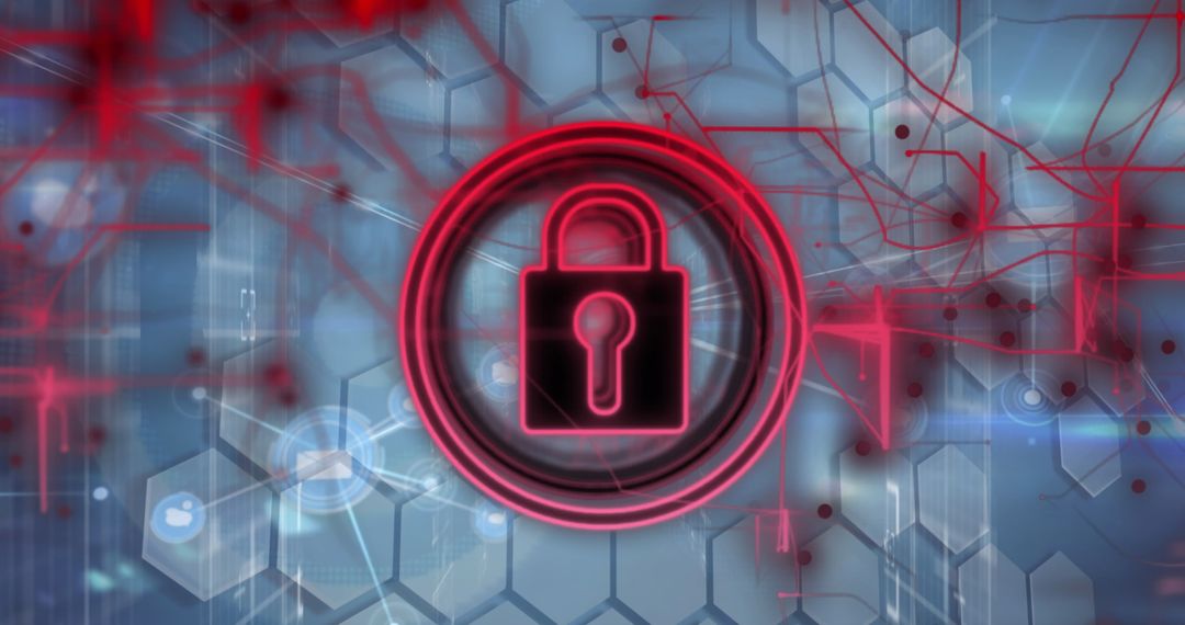 Cyber Security Lock Icon Over Data Network Background